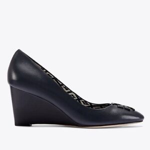 Tory Burch Raleigh Navy Blue Leather Round Toe Wedge Heels Size 9.5